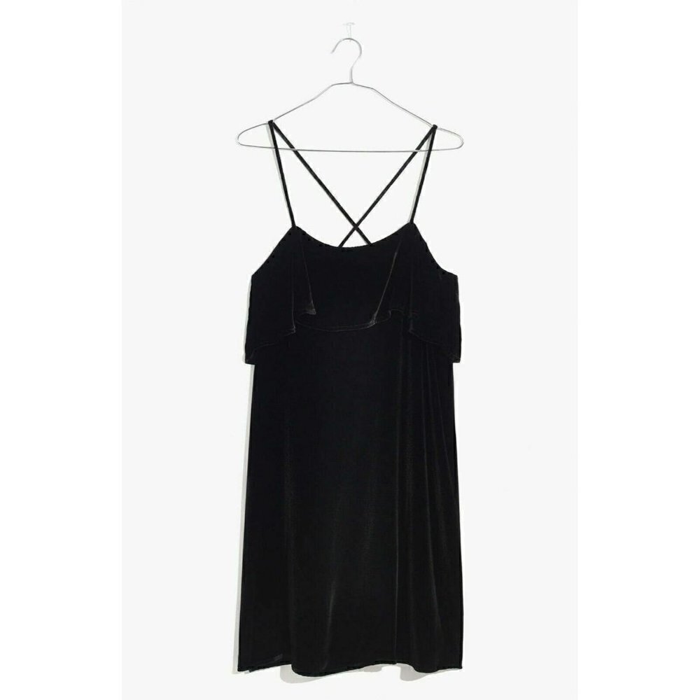 Madewell Women's Ruffle Velvet Mini Dress Size XS Black $145 - Picture 2 of 12